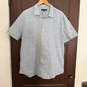 JOHN VARVATOS | Light Blue and White Printed Short Sleeve Button Down Shirt | XL